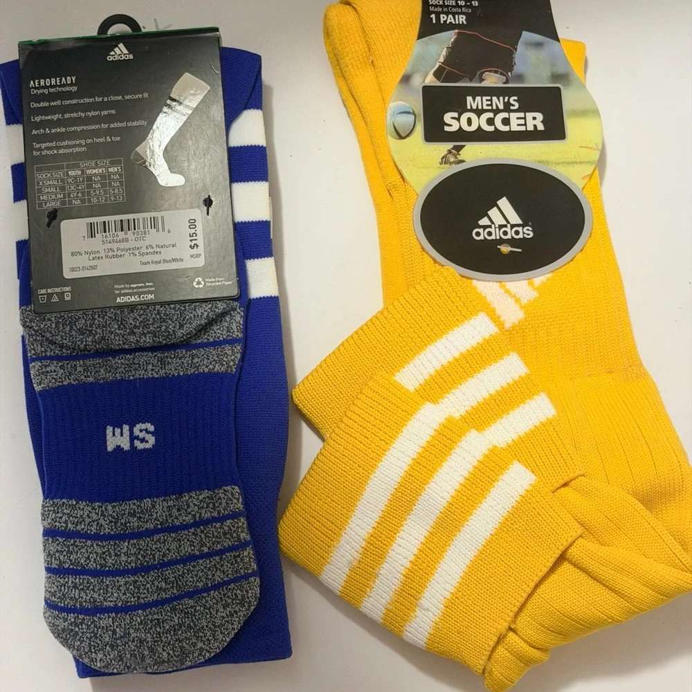 adidas Men’s Soccer Socks in Blue & Yellow Duo Pack/ two pairs of brand-new